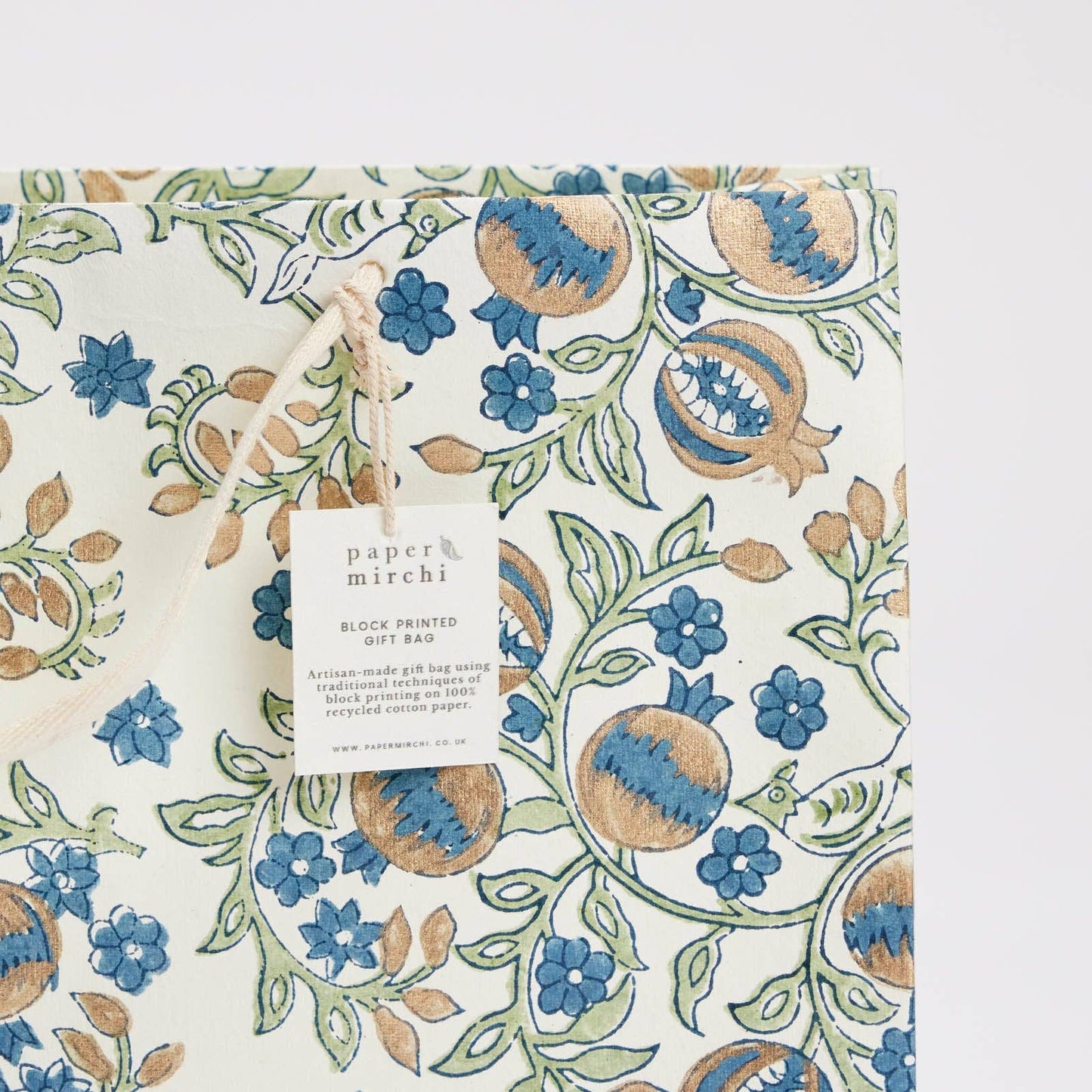 Pomegranate Indigo Large Block Printed Gift Bag