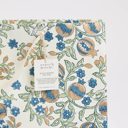 Pomegranate Indigo Large Block Printed Gift Bag