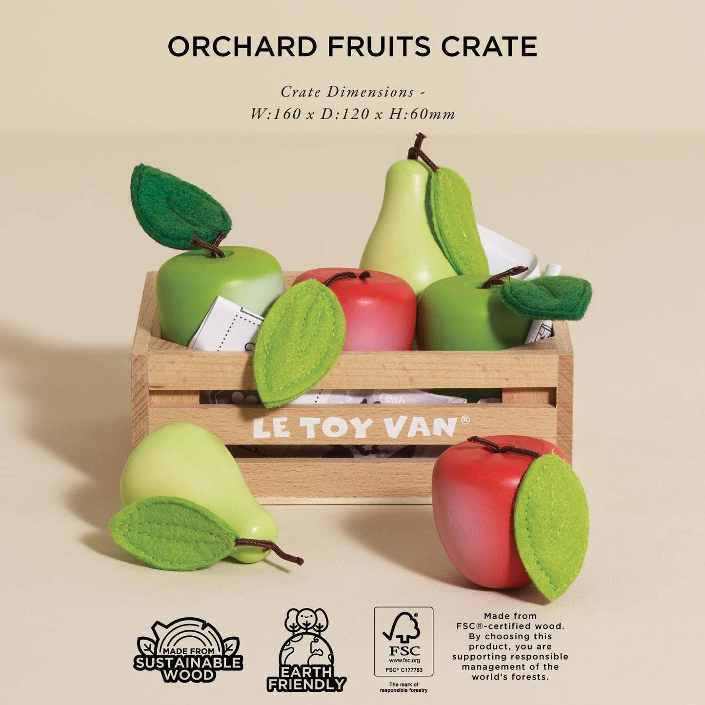 Orchard Fruits Wooden Market Crate Set Children Toddler Toys