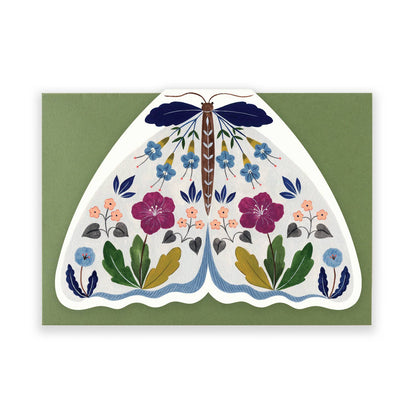 Grey Floral Moth shaped card