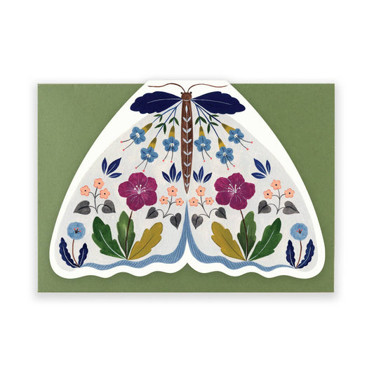 Grey Floral Moth shaped card