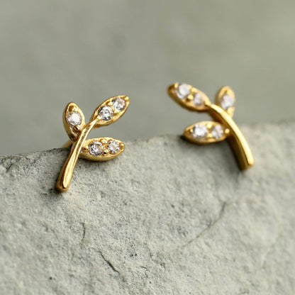 Leaf Petal Sterling Silver Stud Earrings