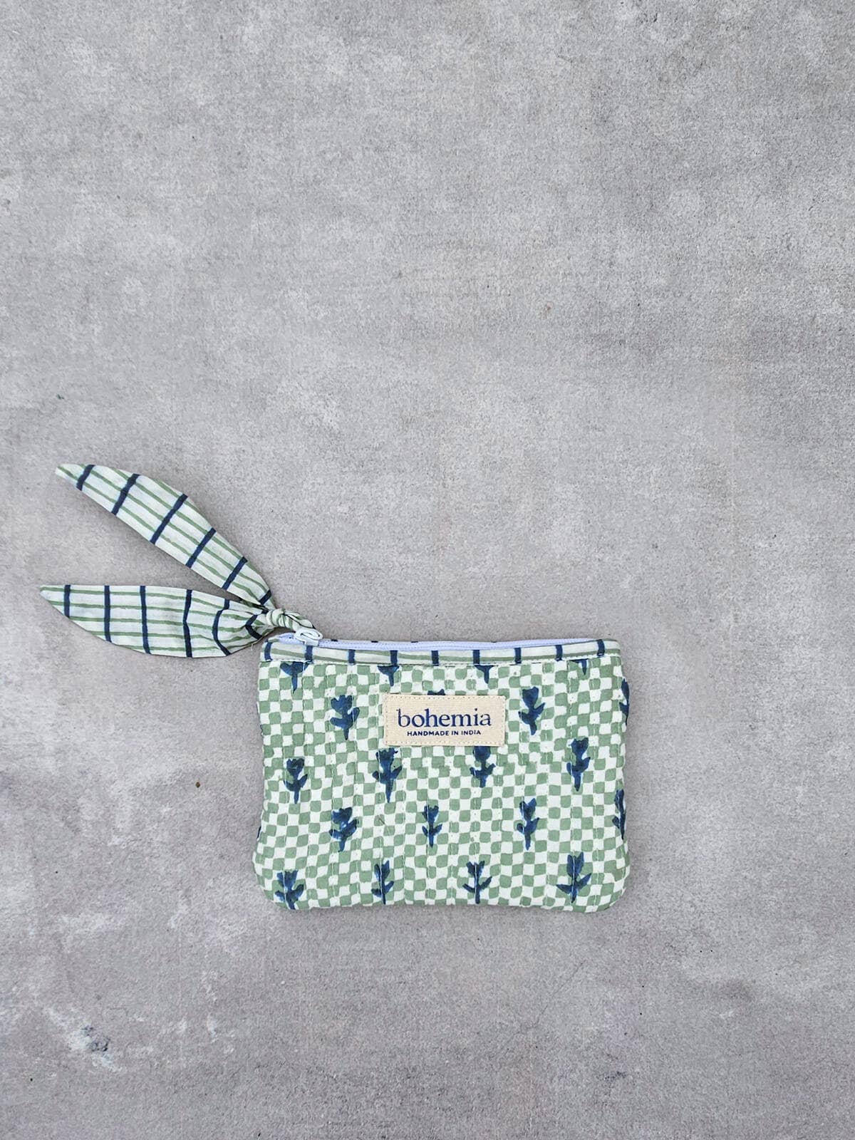 Coin Purse Tulip Check Hand Block Printed in India
