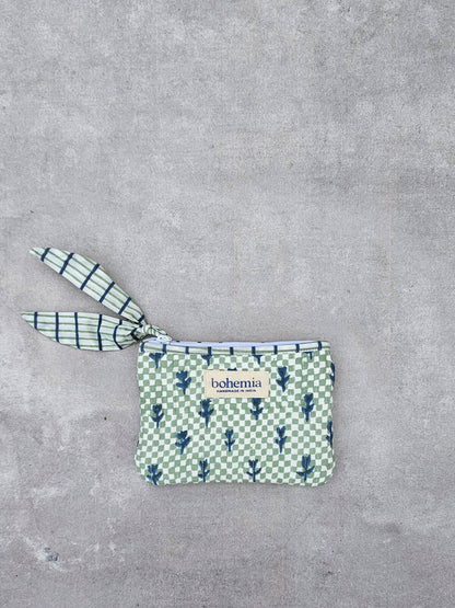 Coin Purse Tulip Check Hand Block Printed in India