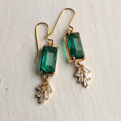 Vintage Emerald Green Zirconia Crystal Chrysler Earrings