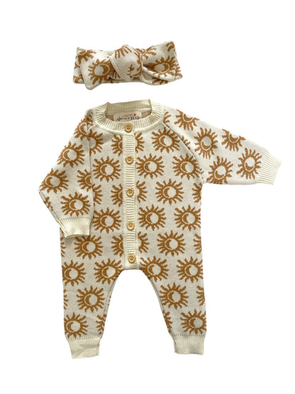 Knitted 100% Cotton Onesie Romper in Golden Sun 3-6 months