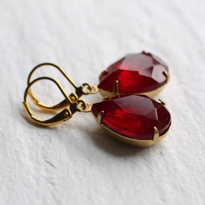 Vintage Ruby Red Teardrop Earrings