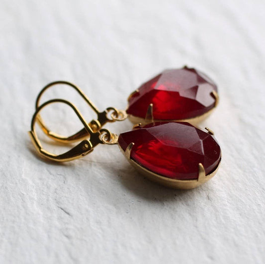 Vintage Ruby Red Teardrop Earrings