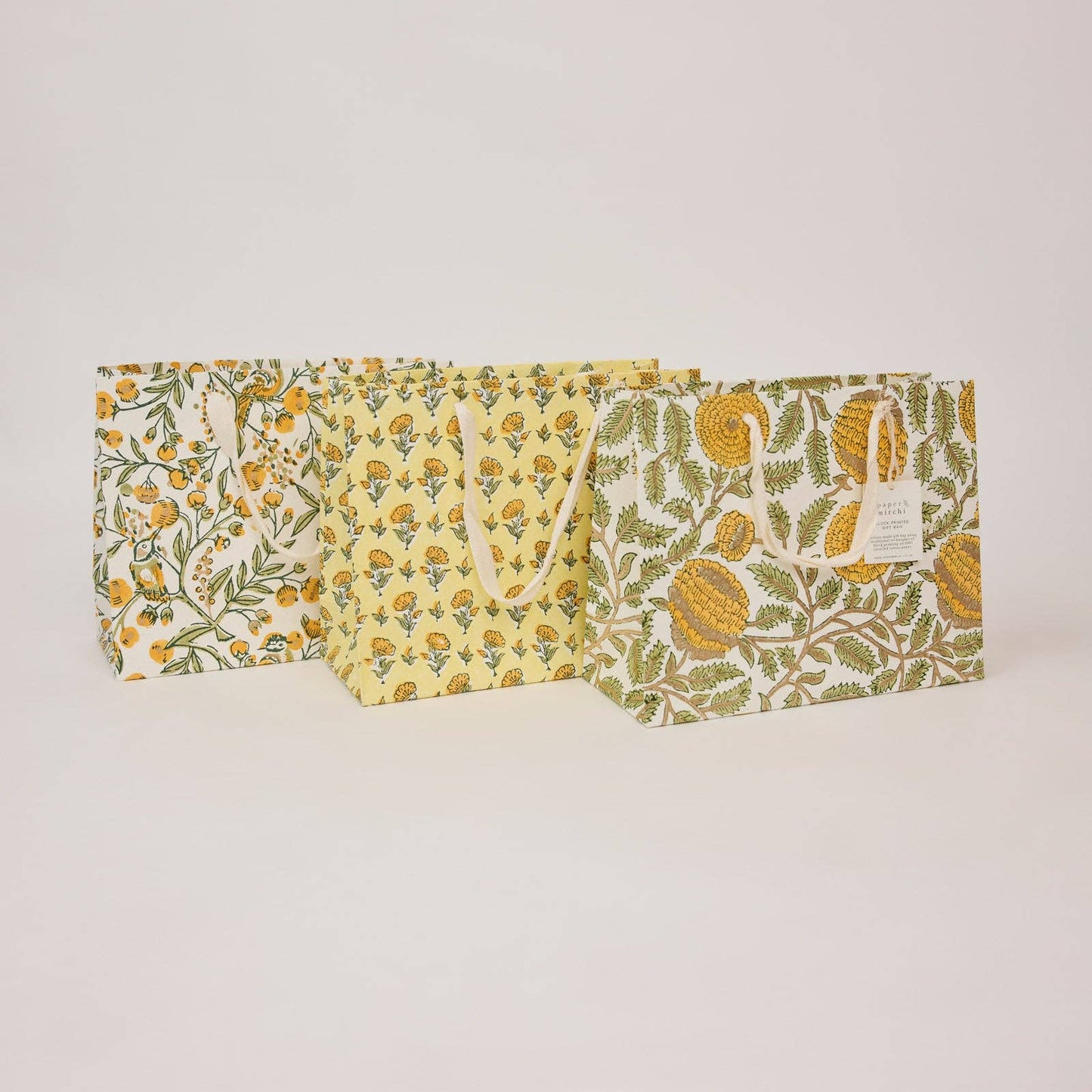 Medium Hand Block Printed Gift Bags - Sunshine Refresh