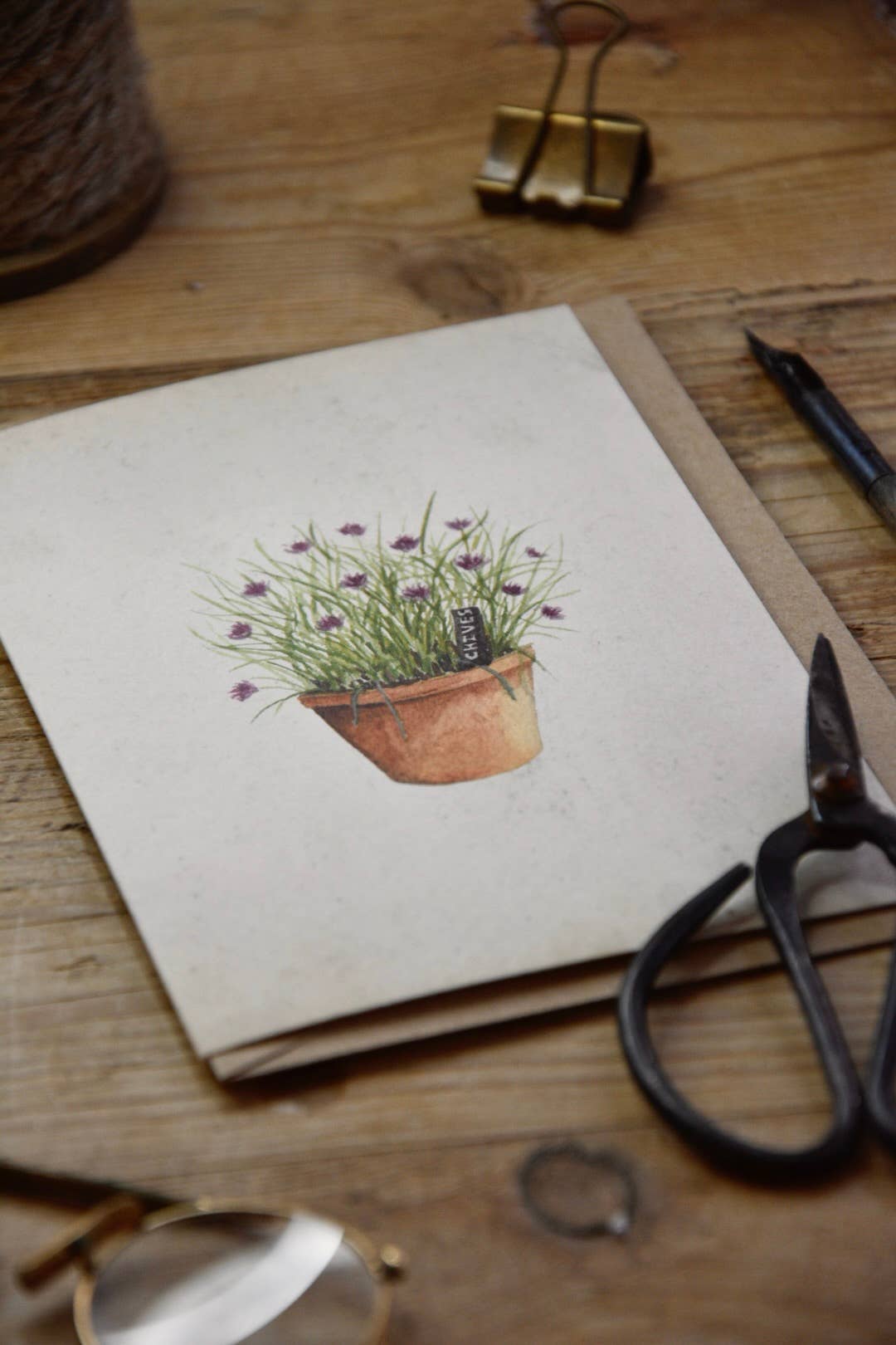 Potted Chives Vintage Style Card