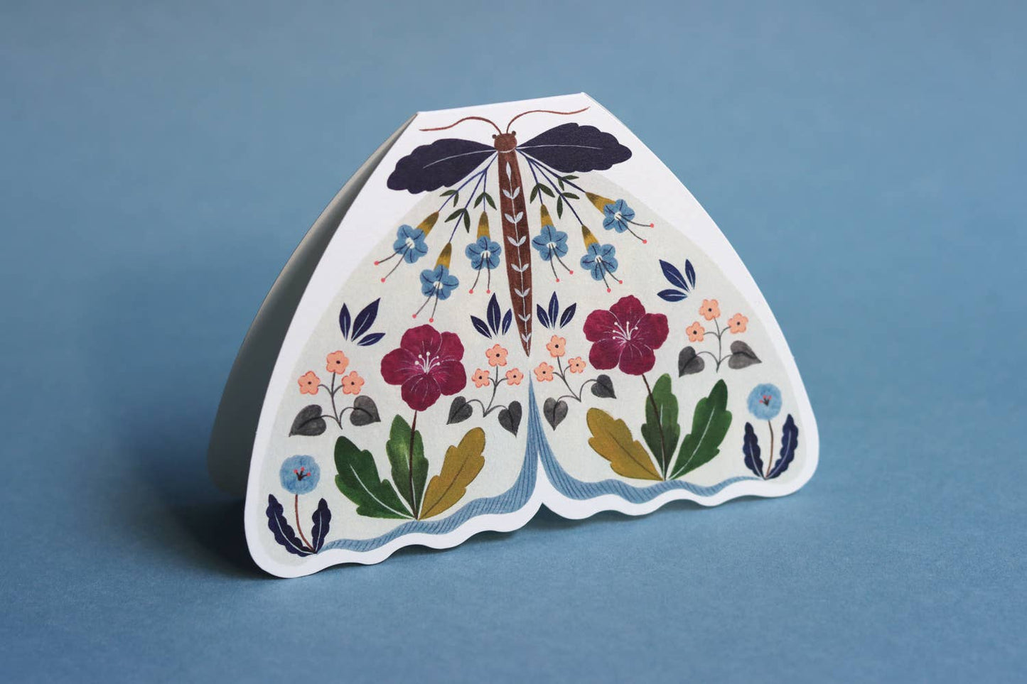 Grey Floral Moth shaped card