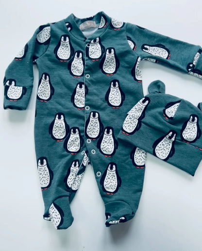 Penguin Christmas Organic Cotton Baby Sleep Suit Onesie