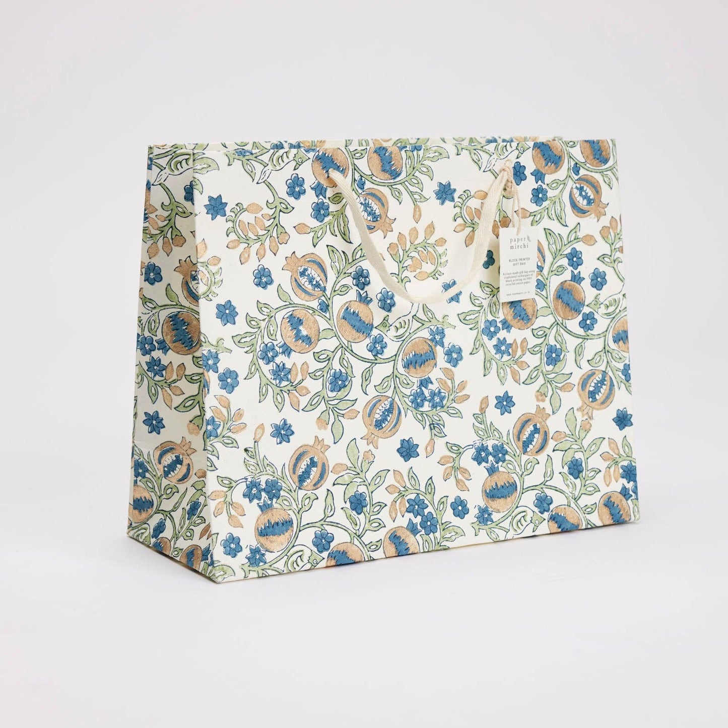 Pomegranate Indigo Large Block Printed Gift Bag