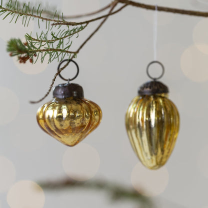 Mini Glass Ribbed Gold Baubles