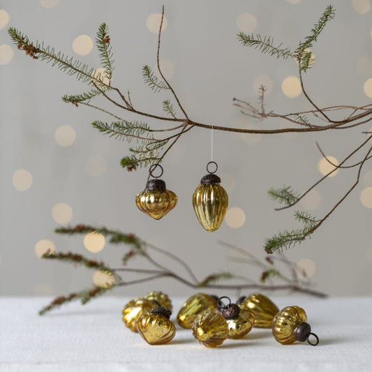 Mini Glass Ribbed Gold Baubles
