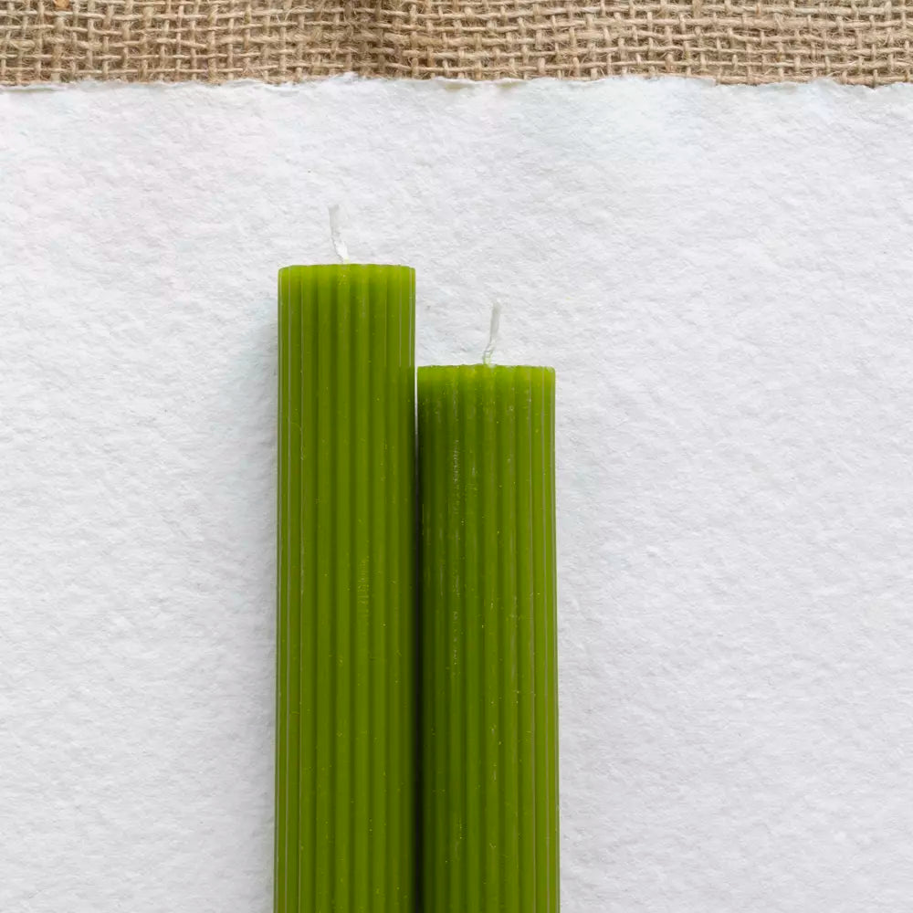 Fern Green Scalloped Dinner Candles
