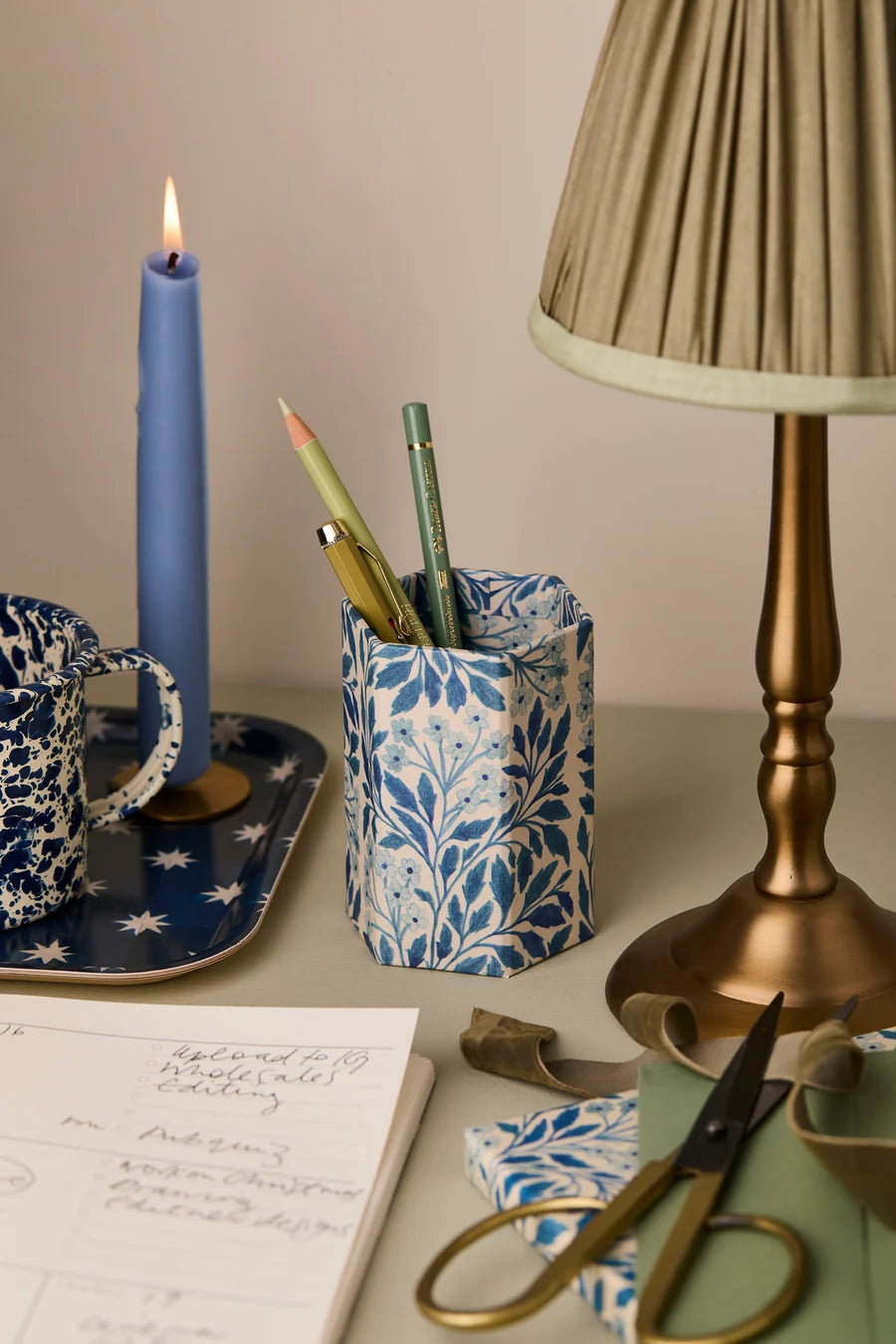 Blue Flora Pen Pot by Wanderlust Paper Co