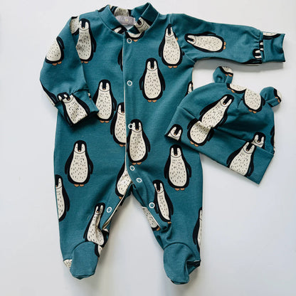 Penguin Christmas Organic Cotton Baby Sleep Suit Onesie