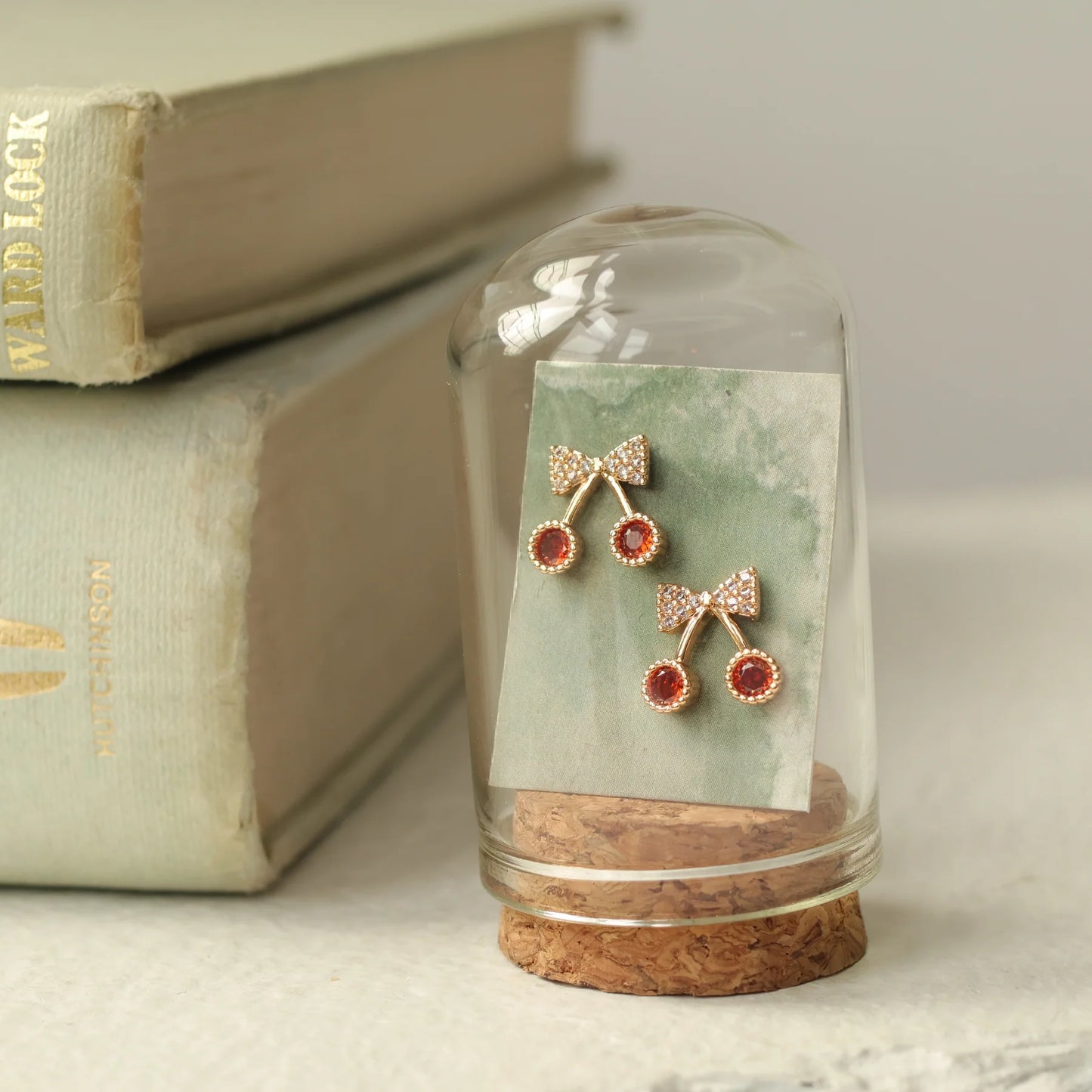 Cherry Stud Crystal Earrings Gold Plated Sterling Silver