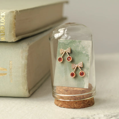 Cherry Stud Crystal Earrings Gold Plated Sterling Silver