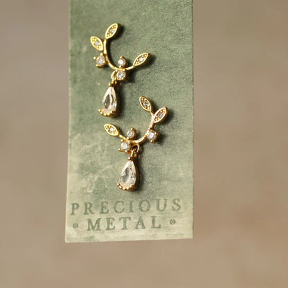 Botanical Moons Crystal Sterling Silver Stud Earrings