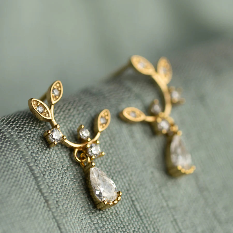 Botanical Moons Crystal Sterling Silver Stud Earrings