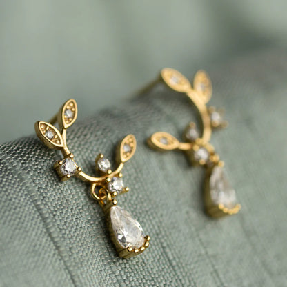 Botanical Moons Crystal Sterling Silver Stud Earrings