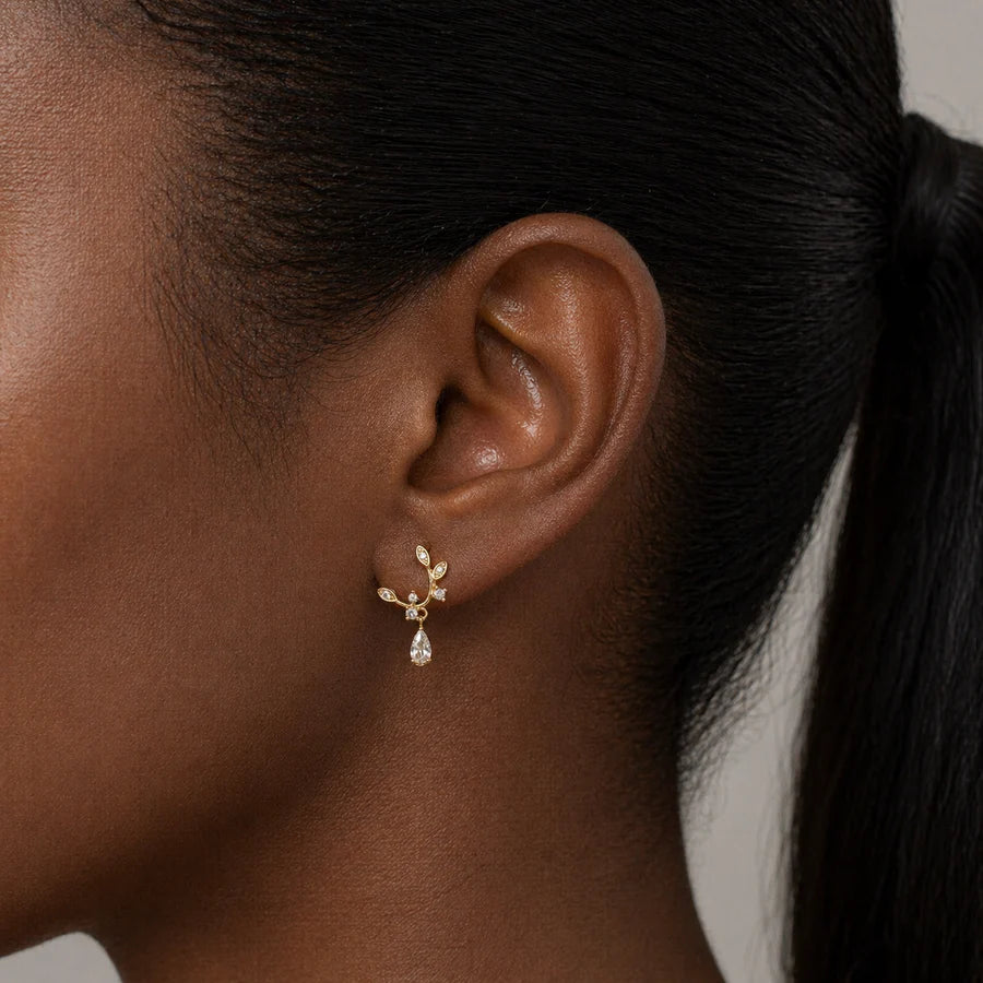 Botanical Moons Crystal Sterling Silver Stud Earrings