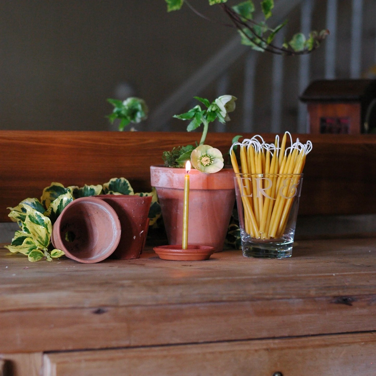 Beeswax Hand Dipped Birthday Cake & Celebration Church Taper Candles, Bundle of 10