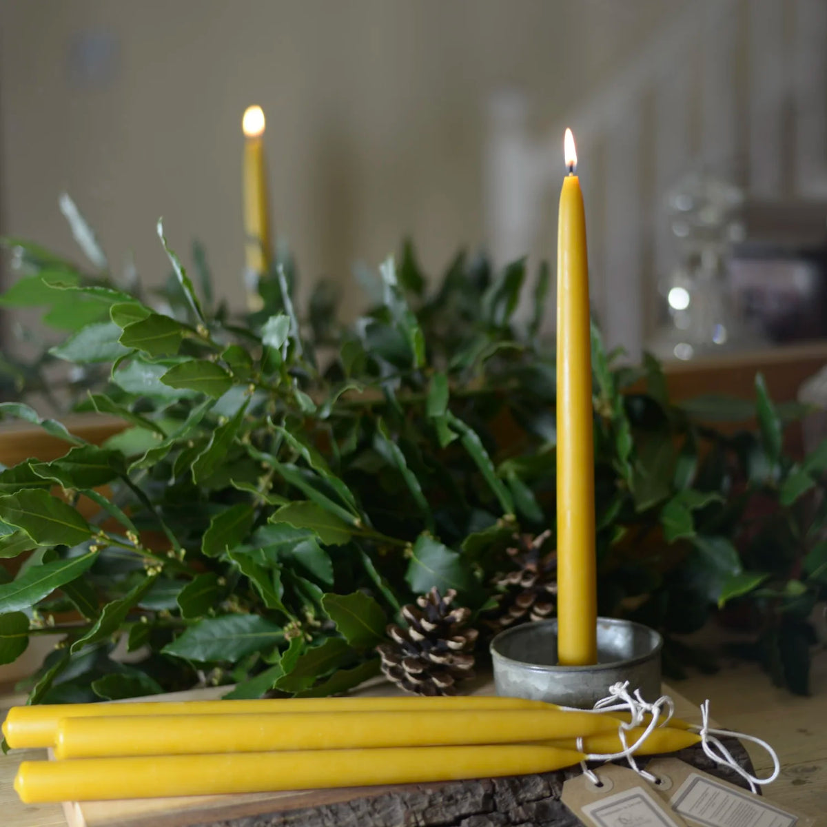 Beeswax Hand Dipped Candles Dinner Tapers 12" 12 Hour Burn Time