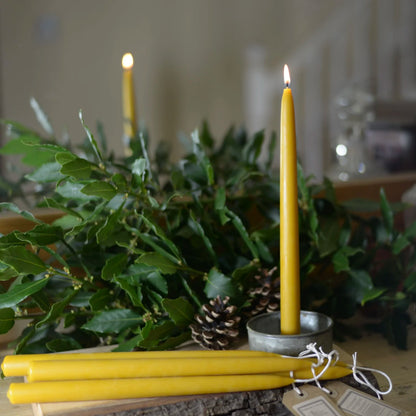 Beeswax Hand Dipped Candles Dinner Tapers 12" 12 Hour Burn Time
