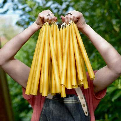 Beeswax Hand Dipped Candles Dinner Tapers 12" 12 Hour Burn Time