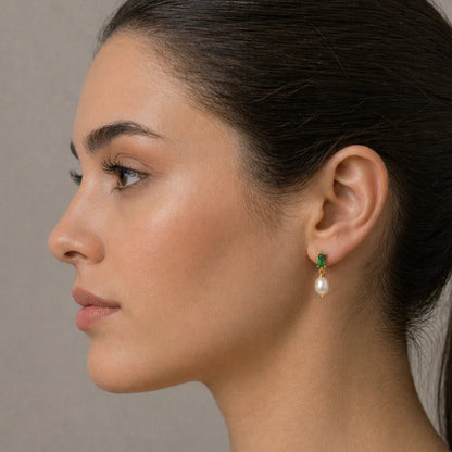 Emerald Freshwater Pearl Drop Earrings Sterling Silver