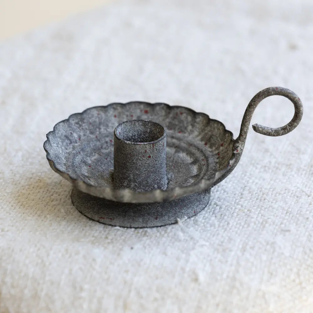 Scalloped Candle Holder Antique Grey