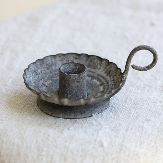Scalloped Candle Holder Antique Grey