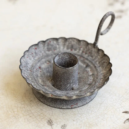 Scalloped Candle Holder Antique Grey