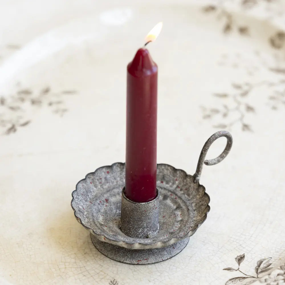 Scalloped Candle Holder Antique Grey