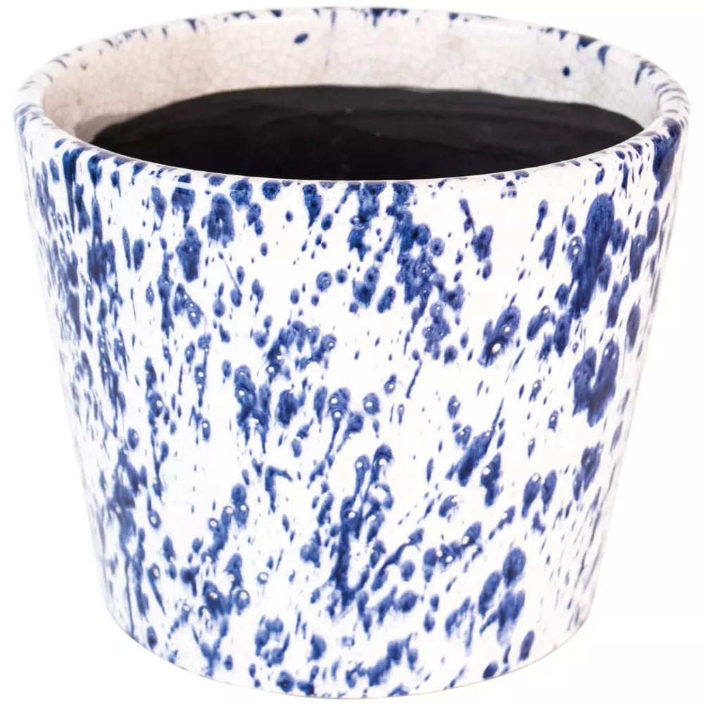Large Blue Ceramic Splatter Old Style Dutch Plant Pot