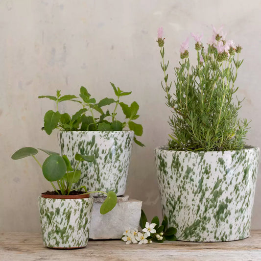 Large Green Splatter Old Style Dutch Plant Pot