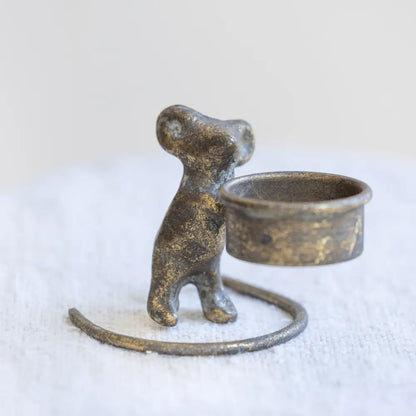 Milton Mouse Tealight Candle Holder Antique Gold