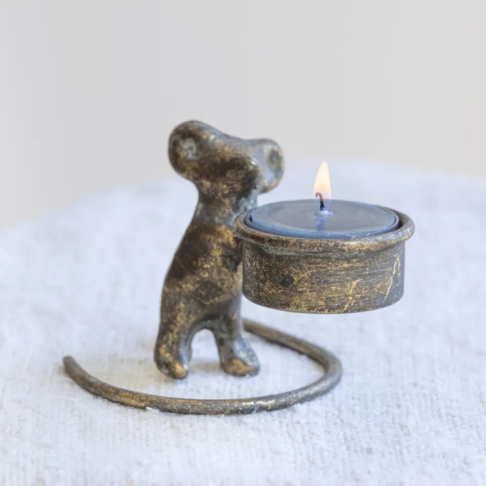 Milton Mouse Tealight Candle Holder Antique Gold