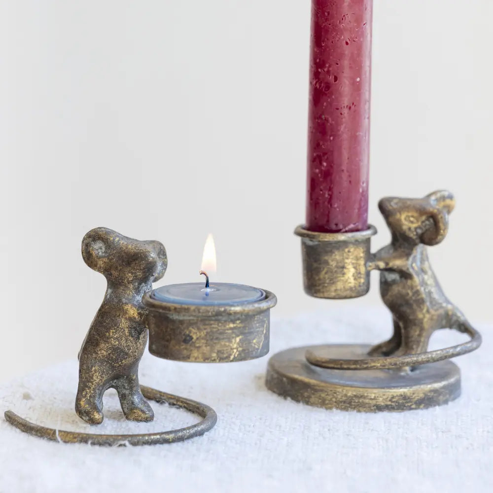 Milton Mouse Tealight Candle Holder Antique Gold