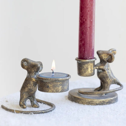 Milton Mouse Tealight Candle Holder Antique Gold