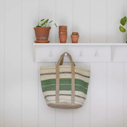 Jute Bag With Handles Green Stripe