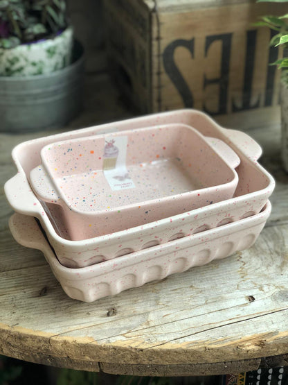 Pink Ceramic Splatterwear Serving Dish Medium