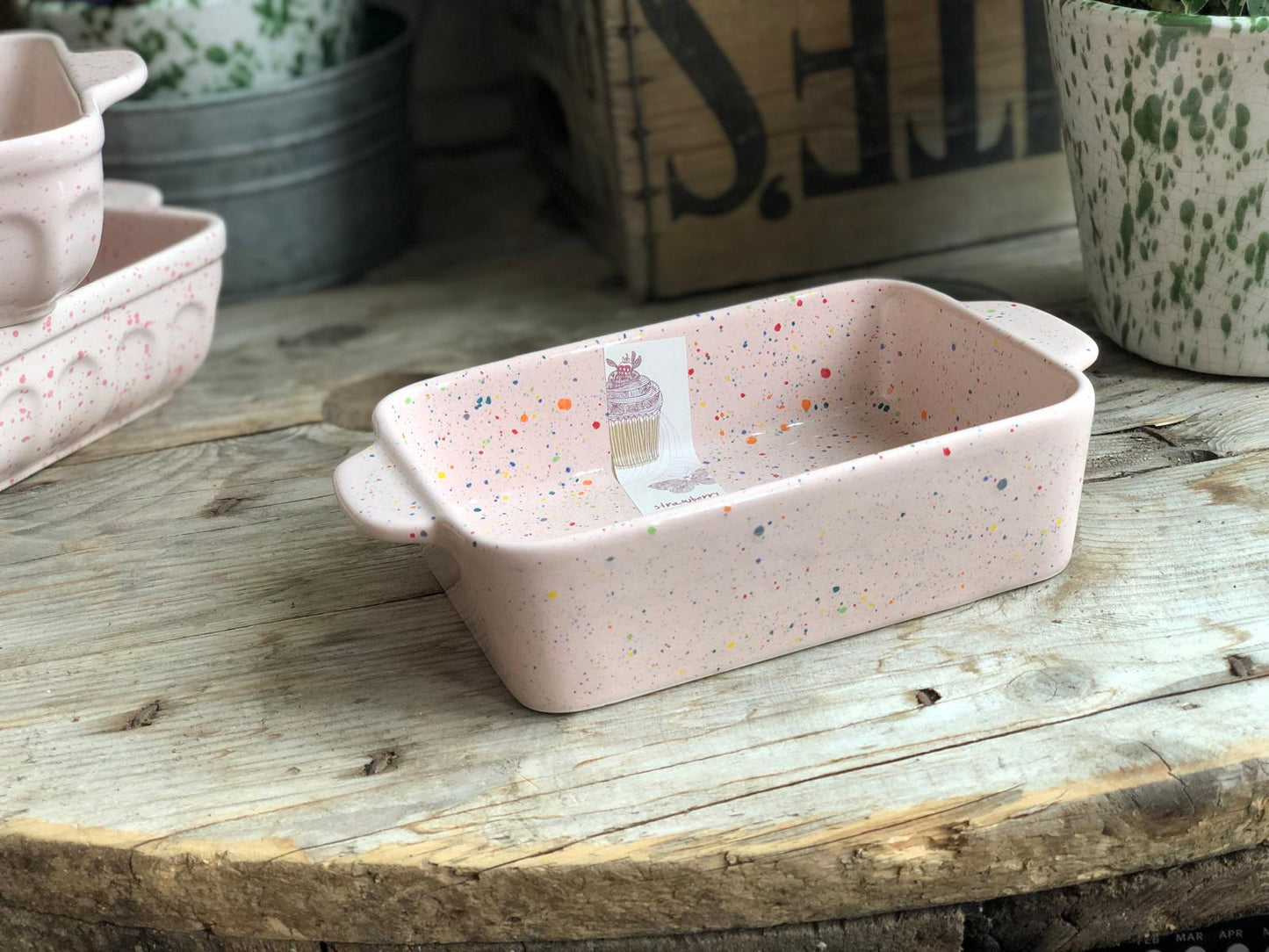 Pink Ceramic Splatterwear Serving Dish Small