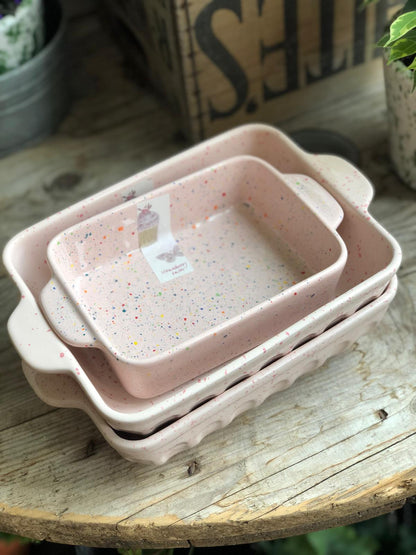Pink Ceramic Splatterwear Serving Dish Medium