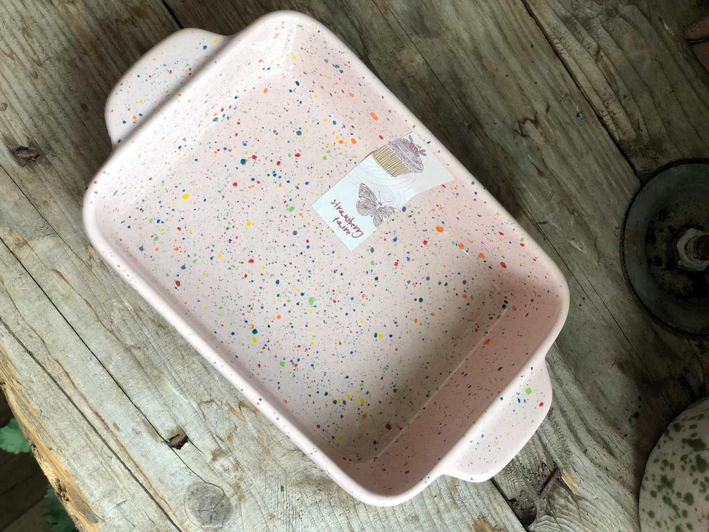 Pink Ceramic Splatterwear Serving Dish Small