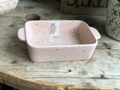 Pink Ceramic Splatterwear Serving Dish Small