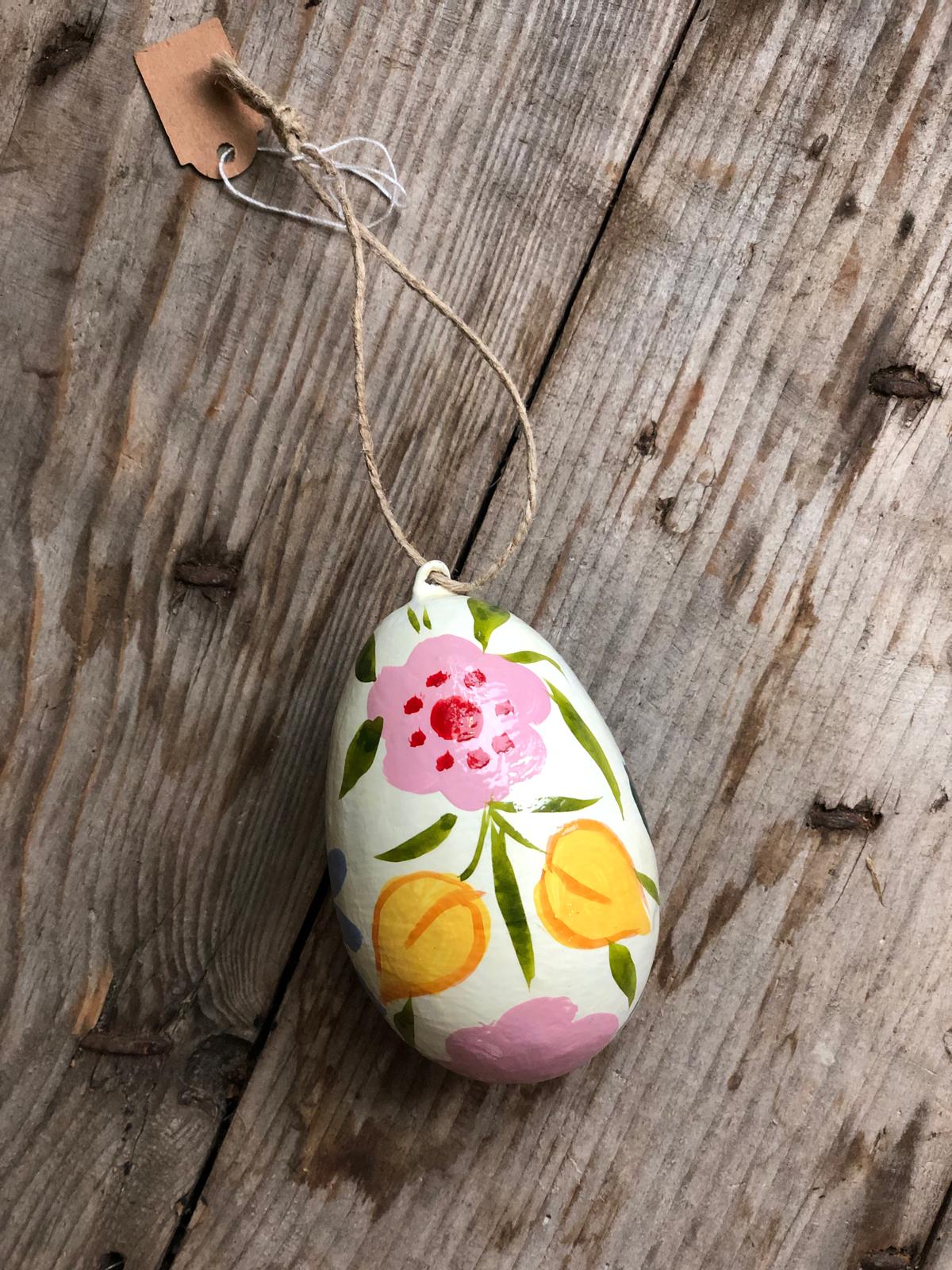 White Kashmiri Hand Painted Easter Egg Decoration